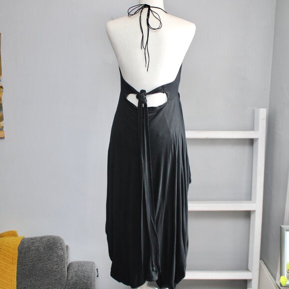RLX Ralph Lauren VTG Rare Y2K Black Halter Open-Back Midi Dress Size Medium - Picture 3 of 7